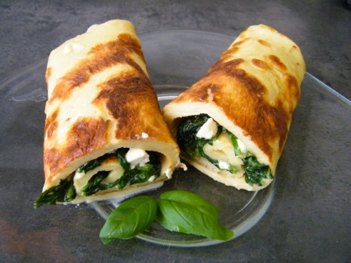 Pancake with spinach feta filling